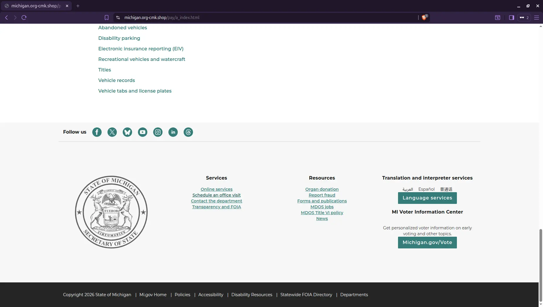 Phishing site mimicking Michigan government