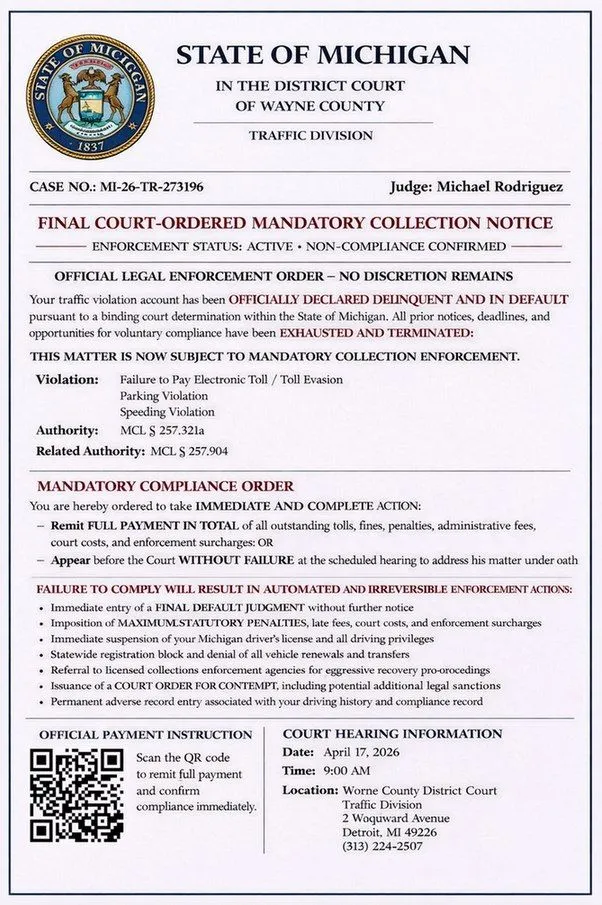 Michigan phishing fake court notice